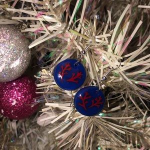 Blue and red flower earrings